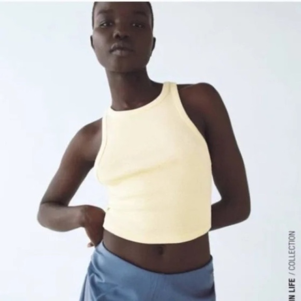 Yellow Zara Basic Rib Tank Top L